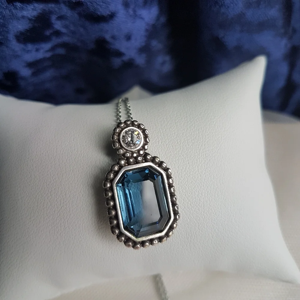 Brighton Le Ritz Navy Blue Swarovski Elements Emerald-cut Pendant Necklace NEW